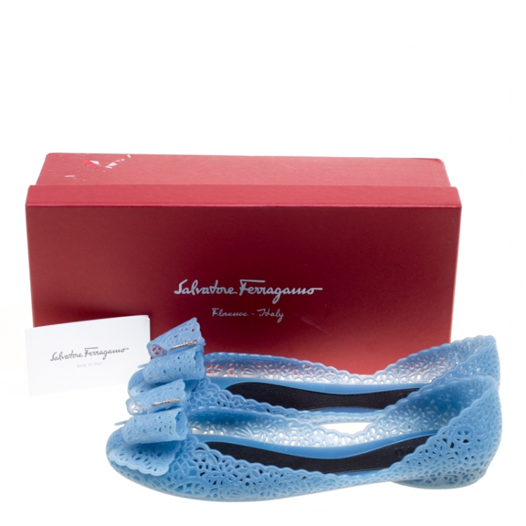 مملوكة مسبقًا Salvatore Ferragamo Blue Nilly Jelly Bow Ballet Flats Size 40.5