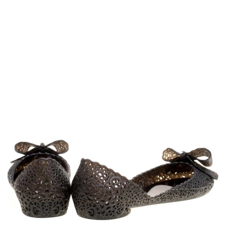 Pre Owned Salvatore Ferragamo Black Nilly Jelly Bow Ballet Flats Size 40.5