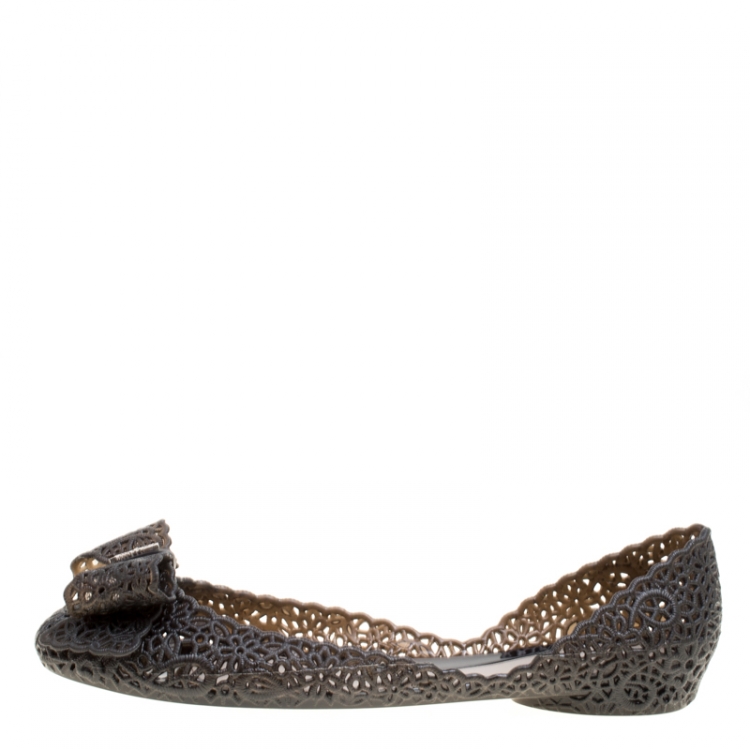 Pre Owned Salvatore Ferragamo Black Nilly Jelly Bow Ballet Flats Size 40.5