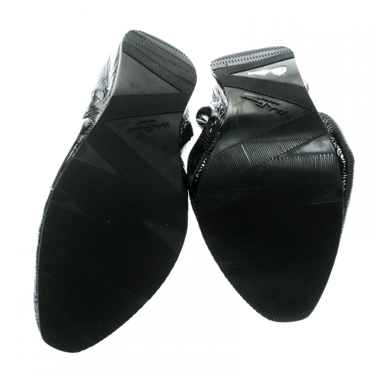 Pre Owned Salvatore Ferragamo Black Patent Leather My Joy Scrunch Ballet Flats Size 40
