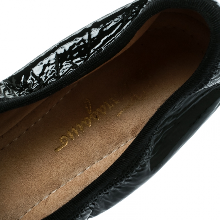 Pre Owned Salvatore Ferragamo Black Patent Leather My Joy Scrunch Ballet Flats Size 40