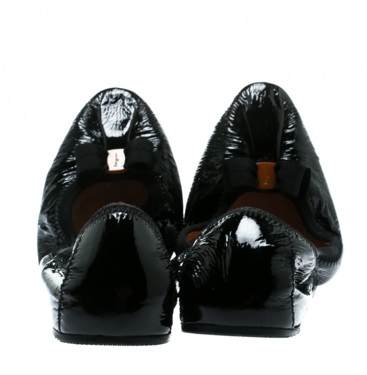 Pre Owned Salvatore Ferragamo Black Patent Leather My Joy Scrunch Ballet Flats Size 40