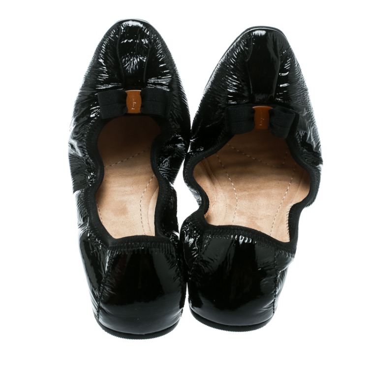 Pre Owned Salvatore Ferragamo Black Patent Leather My Joy Scrunch Ballet Flats Size 40