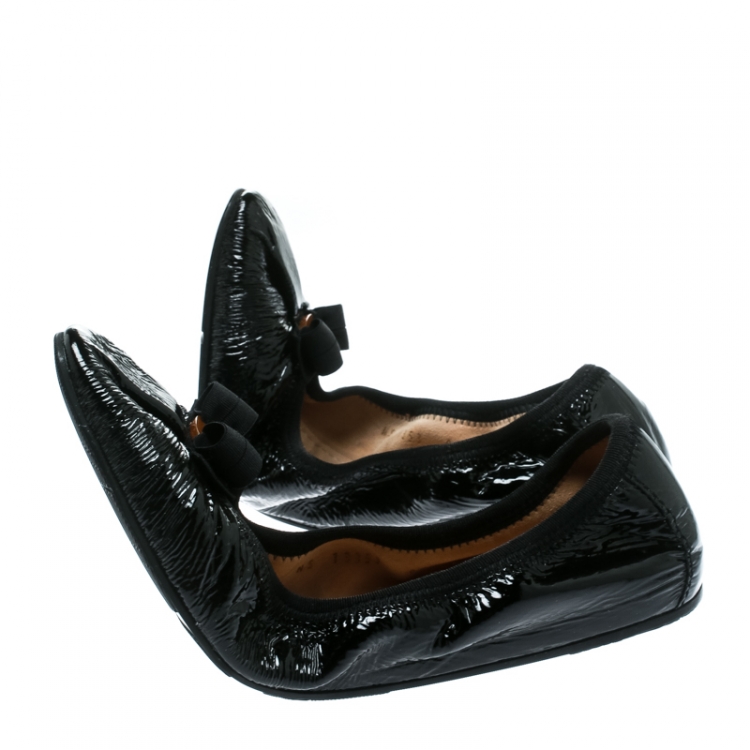 Pre Owned Salvatore Ferragamo Black Patent Leather My Joy Scrunch Ballet Flats Size 40
