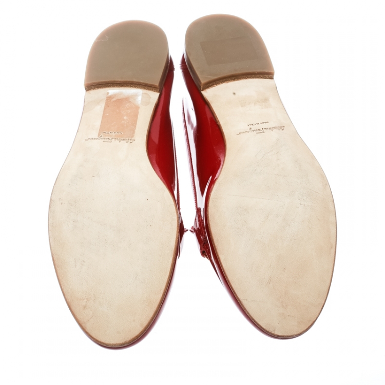 Pre Owned Salvatore Ferragamo Red Patent Leather Funes Gancio Bit Loafers Size 40.5