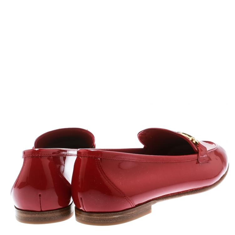 Pre Owned Salvatore Ferragamo Red Patent Leather Funes Gancio Bit Loafers Size 40.5
