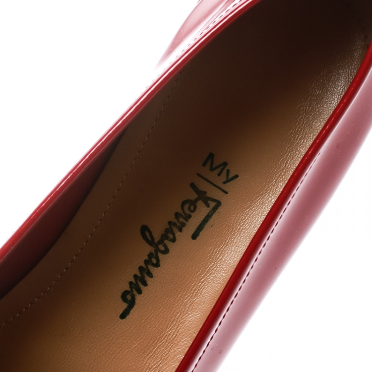 Pre Owned Salvatore Ferragamo Red Patent Leather Funes Gancio Bit Loafers Size 40.5