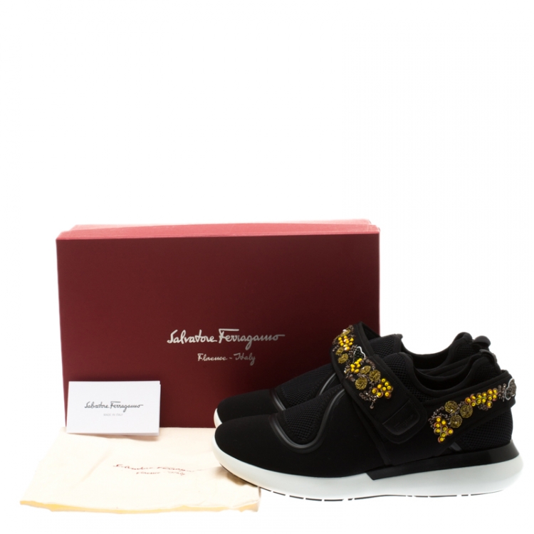 Pre Owned Salvatore Ferragamo Black Embellished Fabric Alicidi Sneakers Size 40.5