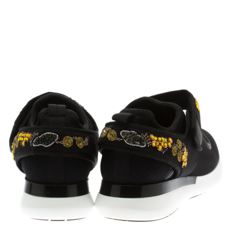 Pre Owned Salvatore Ferragamo Black Embellished Fabric Alicidi Sneakers Size 40.5