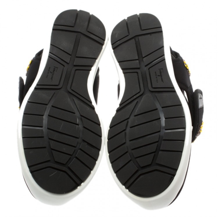 Pre Owned Salvatore Ferragamo Black Embellished Fabric Alicidi Sneakers Size 40.5