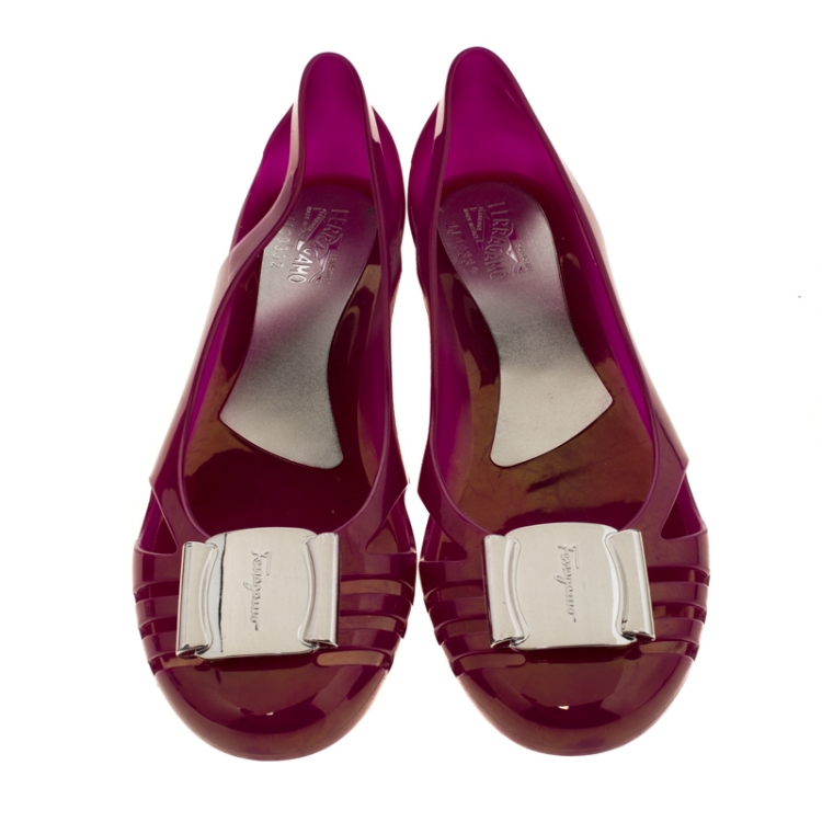 Pre Owned Salvatore Ferragamo Purple Jelly Bermuda Flats Size 40.5