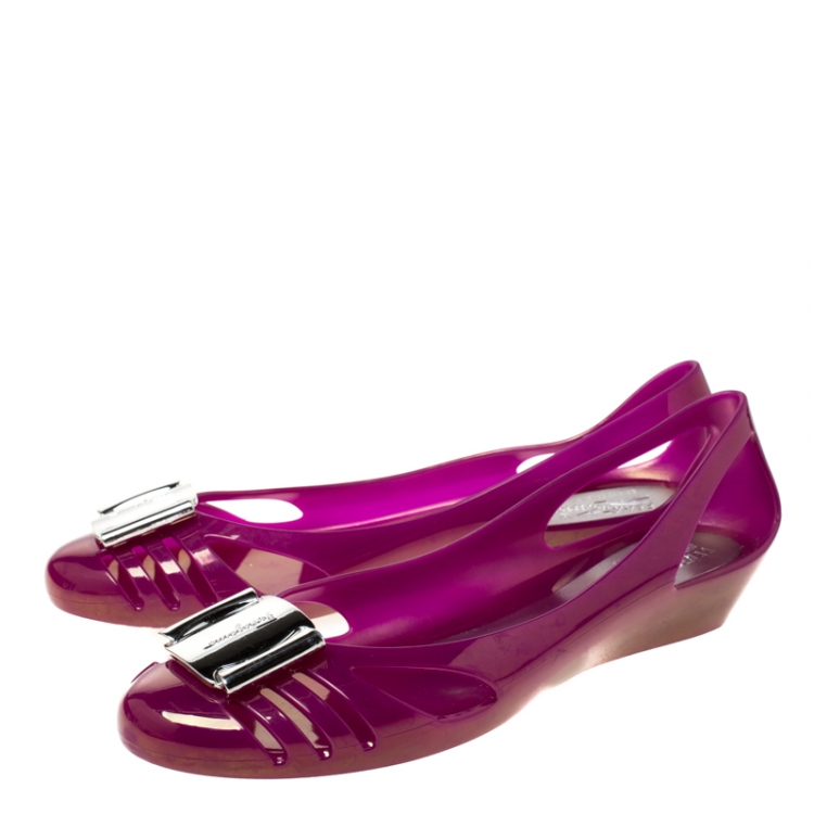Pre Owned Salvatore Ferragamo Purple Jelly Bermuda Flats Size 40.5