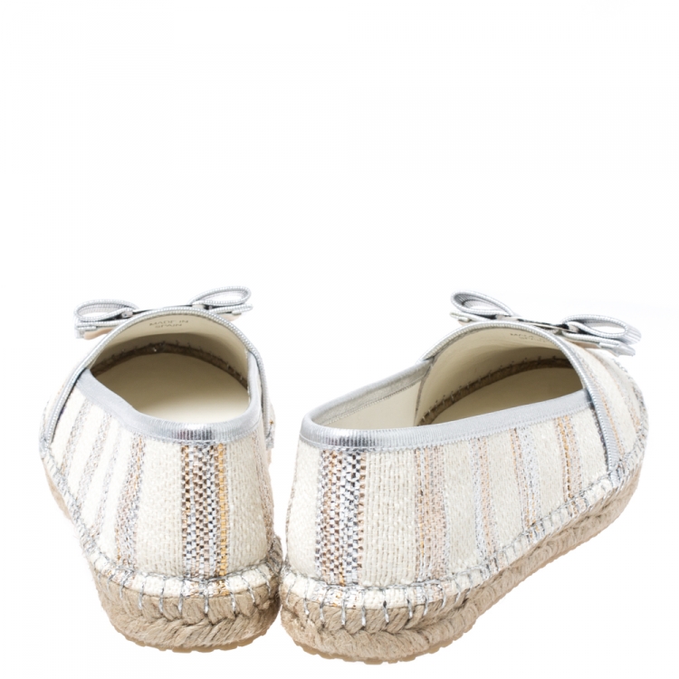 Pre Owned Salvatore Ferragamo Multicolor Canvas And Leather Trim Elodie Espadrille Flats Size 37.5