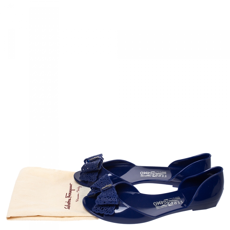 Pre Owned Salvatore Ferragamo Blue Jelly Barbados Bow Flats Size 40.5