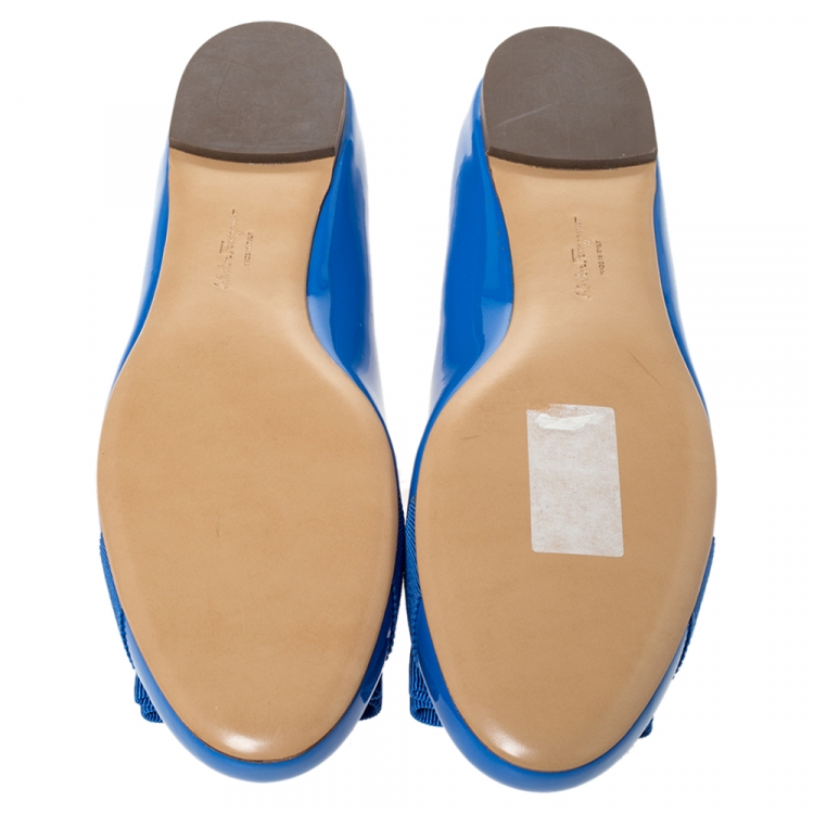 Salvatore Ferragamo Blue Patent Leather Varina Ballet Flats Size 