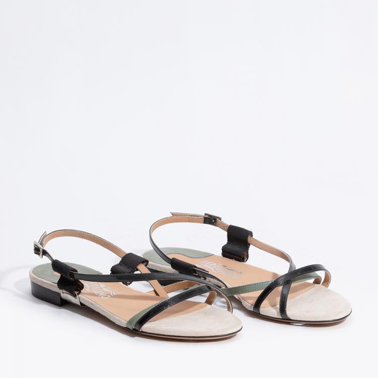 Salvatore Ferragamo Black Leather Billie Sandals Size EU 38