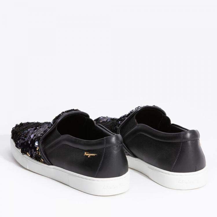 Pre Owned Salvatore Ferragamo Black Leather Salina P Scarpa Sport Sneakers Size EU 40
