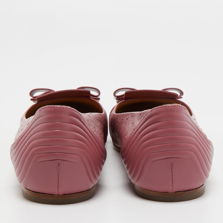 Pre Owned Salvatore Ferragamo Pink Embossed Leather Vara Bow Ballet Flats Size 40