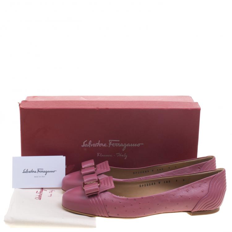 Pre Owned Salvatore Ferragamo Pink Ostrich Embossed Leather Lulu Ballet Flats Size 39.5