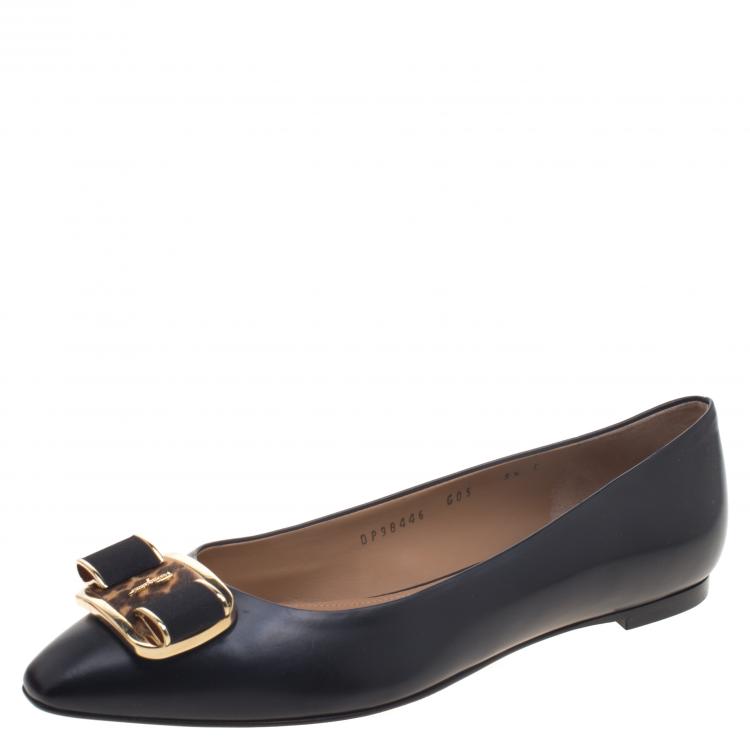 Pre Owned Salvatore Ferragamo Black Leather Lola Ballet Flats Size 40