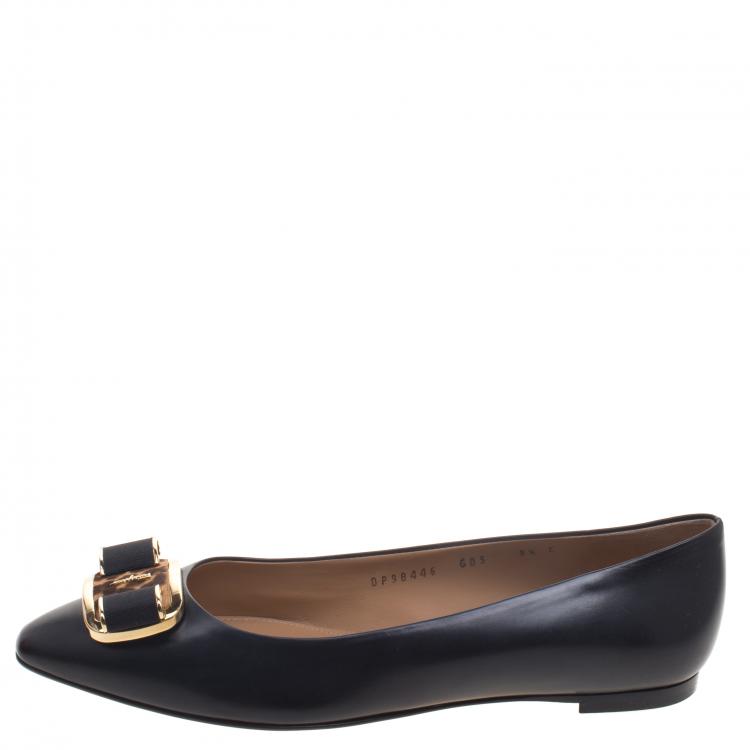 Pre Owned Salvatore Ferragamo Black Leather Lola Ballet Flats Size 40