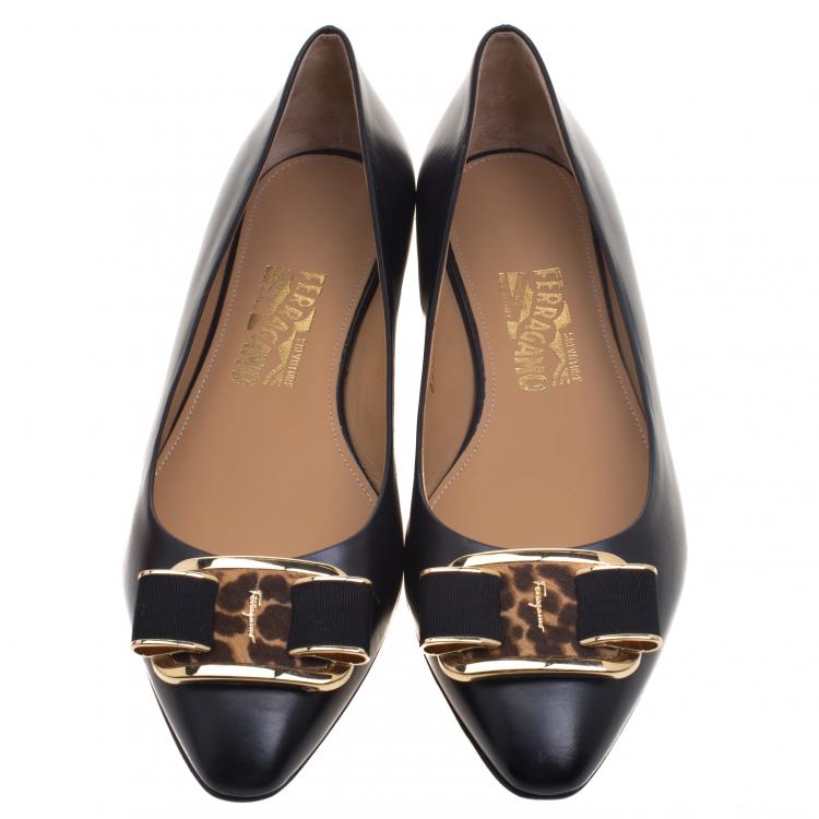 Pre Owned Salvatore Ferragamo Black Leather Lola Ballet Flats Size 40