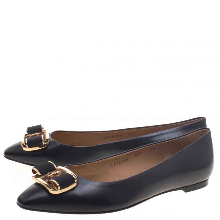 Pre Owned Salvatore Ferragamo Black Leather Lola Ballet Flats Size 40