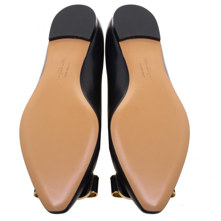 Pre Owned Salvatore Ferragamo Black Leather Lola Ballet Flats Size 40
