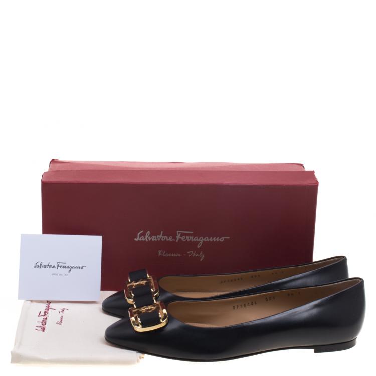 Pre Owned Salvatore Ferragamo Black Leather Lola Ballet Flats Size 40