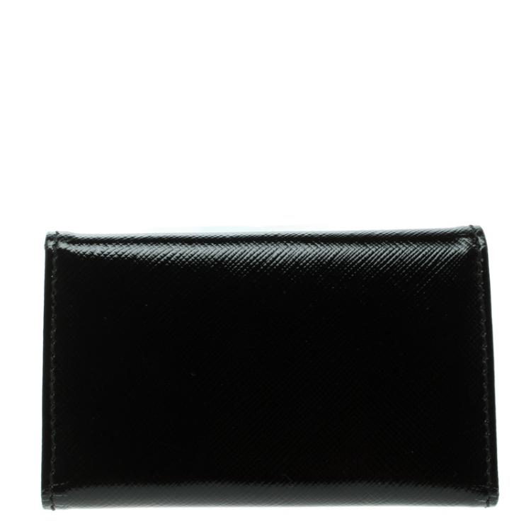Pre Owned Salvatore Ferragamo Black Patent Leather Gancini 6 Key Holder