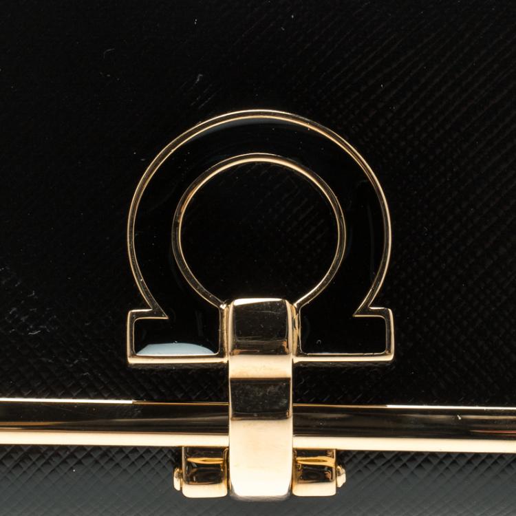 Pre Owned Salvatore Ferragamo Black Patent Leather Gancini 6 Key Holder
