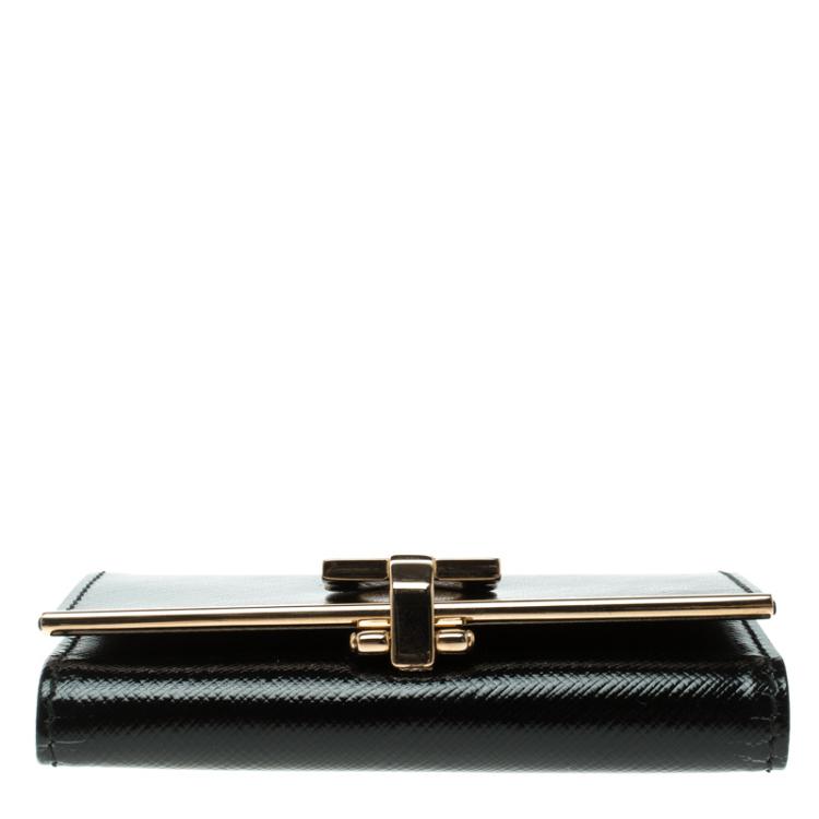 Pre Owned Salvatore Ferragamo Black Patent Leather Gancini 6 Key Holder