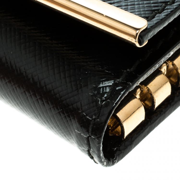 Pre Owned Salvatore Ferragamo Black Patent Leather Gancini 6 Key Holder