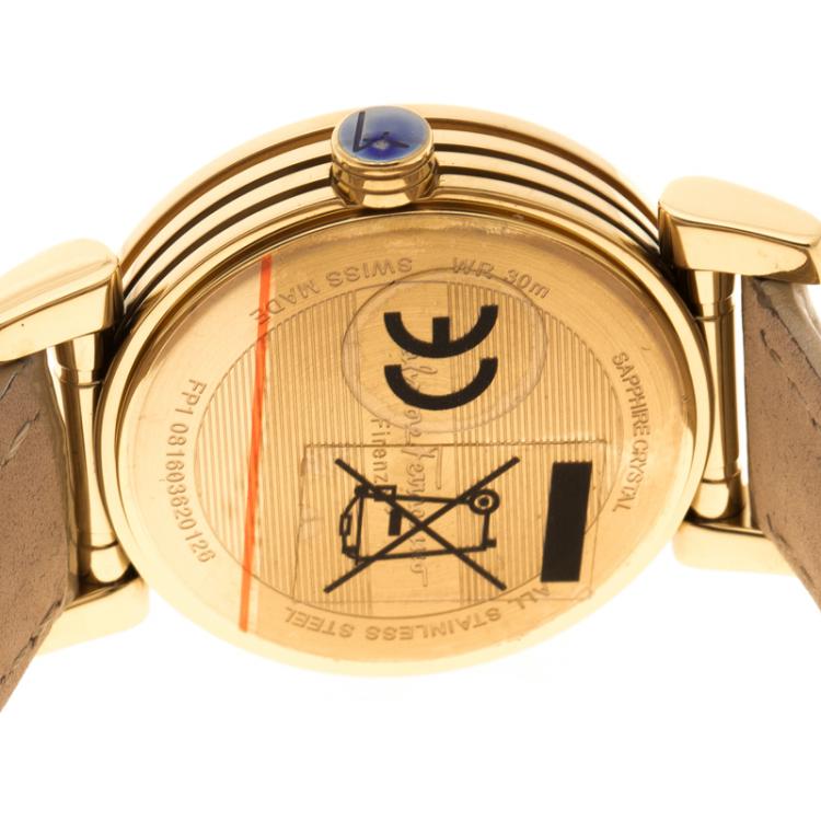 Pre Owned Salvatore Ferragamo Mother of Pearl Gold Plated Stainless Steel Firenze Women's Wristwatch 32 mm
