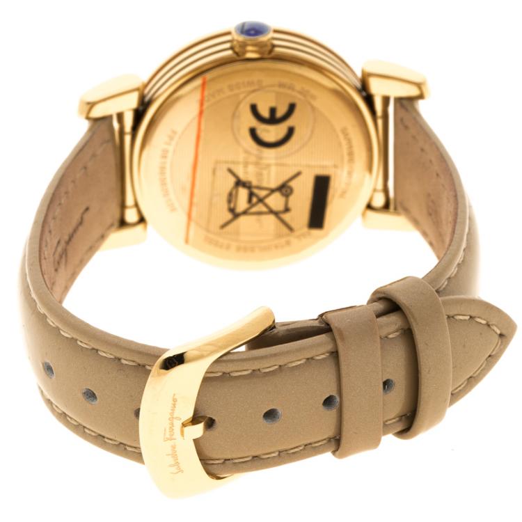 Pre Owned Salvatore Ferragamo Mother of Pearl Gold Plated Stainless Steel Firenze Women's Wristwatch 32 mm