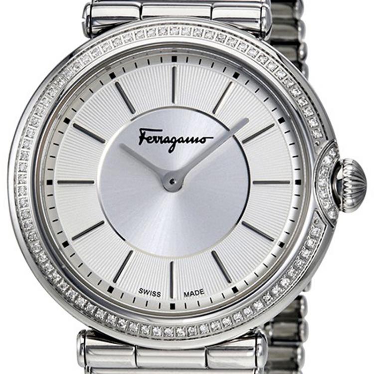 Pre Owned Salvatore Ferragamo Silver Stainless Steel FIN050015 Women's Wristwatch 36MM