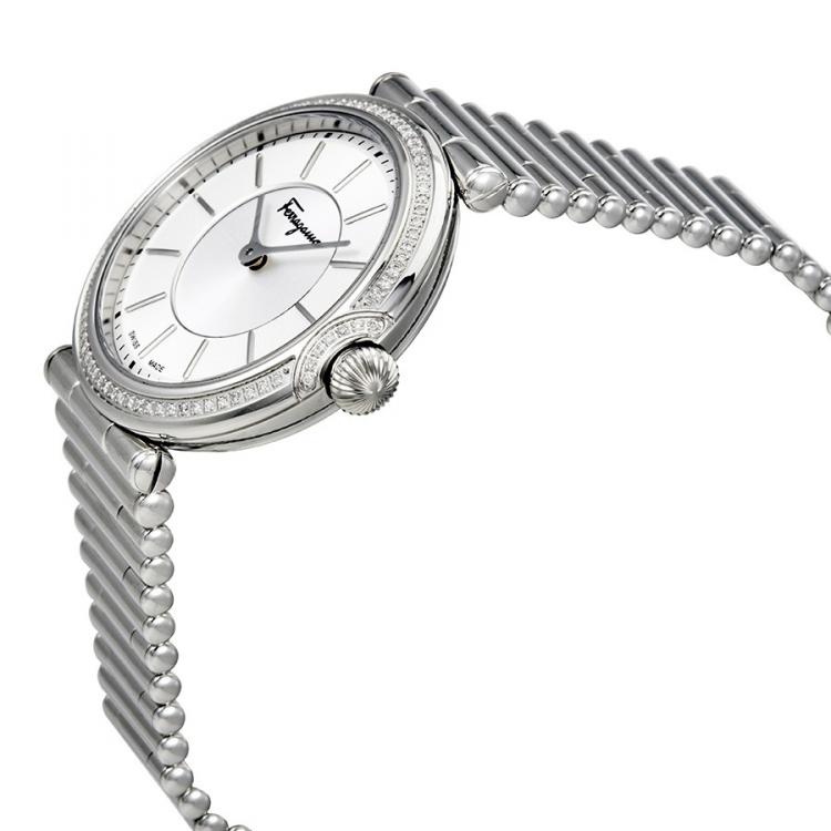 Pre Owned Salvatore Ferragamo Silver Stainless Steel FIN050015 Women's Wristwatch 36MM