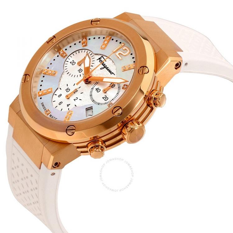 Pre Owned Salvatore Ferragamo Mother of Pearl Rose Gold Ion-Plated Stainless Steel F-80 Women's Wristwatch 39MM