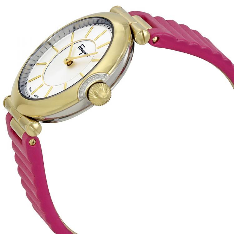Pre Owned Salvatore Ferragamo Silver Gold Plated Stainless Steel FIN030015 Women's Wristwatch 36MM