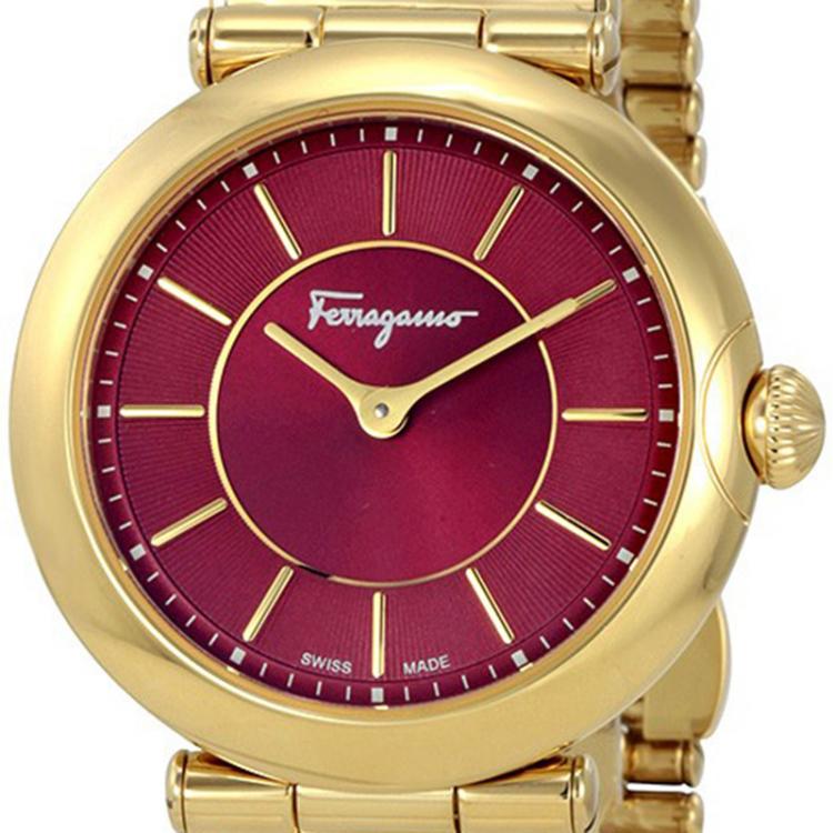 Pre Owned Salvatore Ferragamo Red Gold Ion-Plated Stainless Steel FIN060015 Women's Wristwatch 36MM