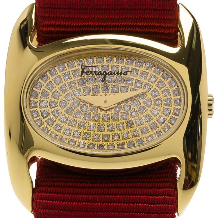 Pre Owned Salvatore Ferragamo Diamond Gold-Plated Stainless Steel Varina Women's Wristwatch 26MM