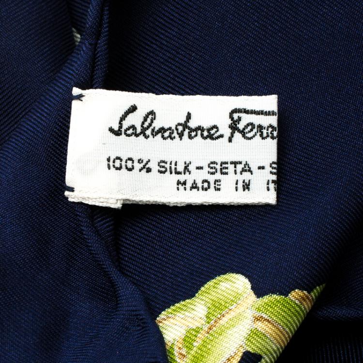 Pre Owned  Salvatore Ferragamo Navy Blue Printed Silk Square Scarf