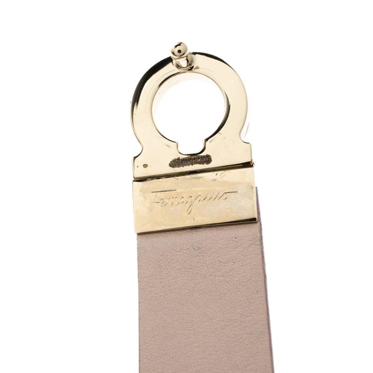 Pre Owned Salvatore Ferragamo Lilac Leather Gold Tone Wide Bracelet