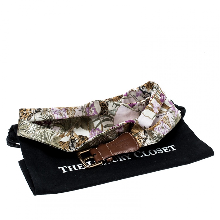 Pre Owned Salvatore Ferragamo Brown/Multicolor Printed Fabric and Leather Belt 95cm