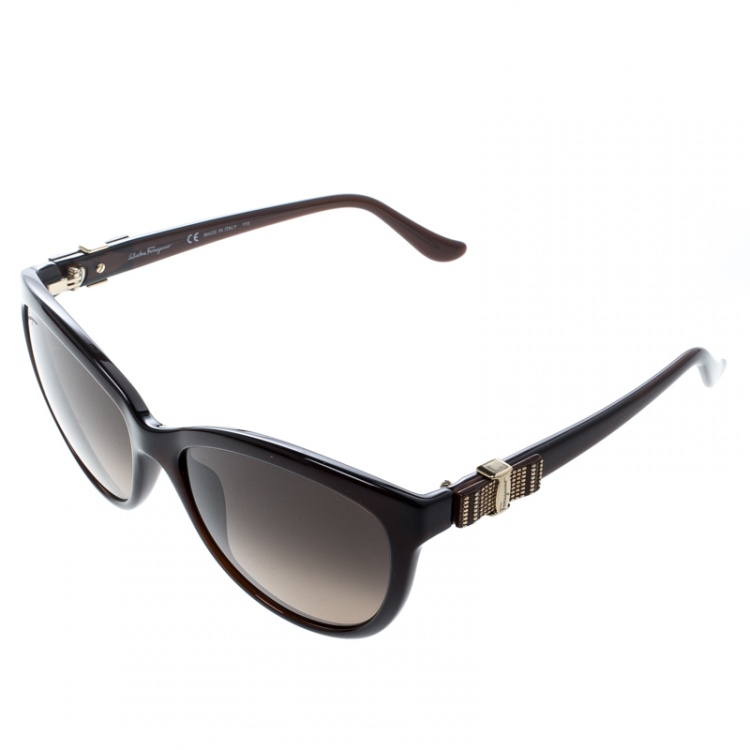 Pre Owned Salvatore Ferragamo Brown SF760S Cat Eye Sunglasses
