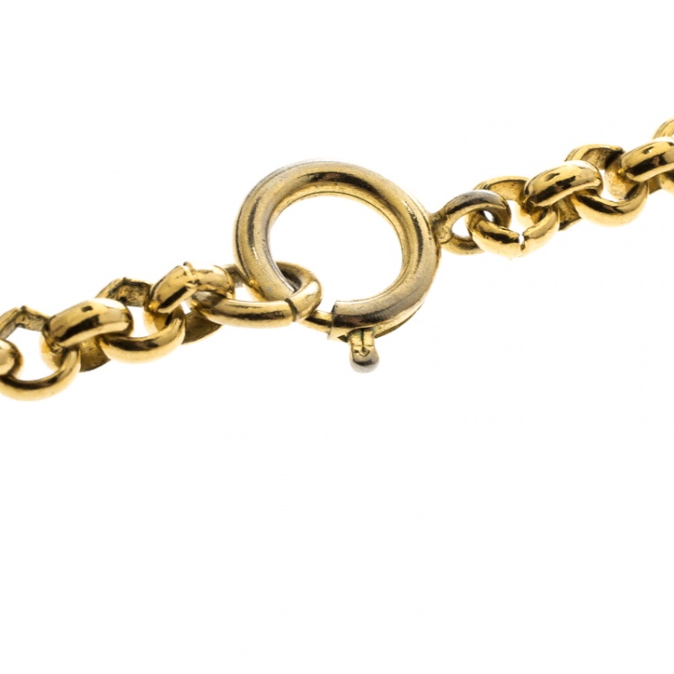 Pre Owned Salvatore Ferragamo Gancini Faux Pearl Gold Tone Pendant Necklace 