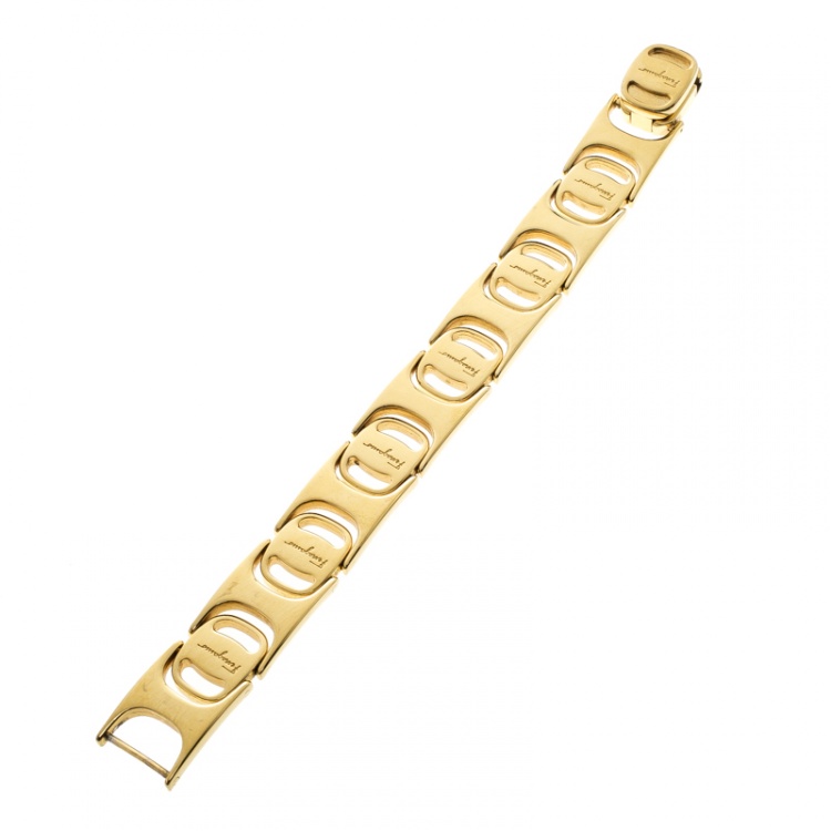Pre Owned Salvatore Ferragamo Gold Tone Interlocking Link Bracelet