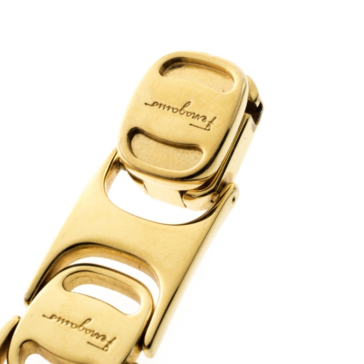 Pre Owned Salvatore Ferragamo Gold Tone Interlocking Link Bracelet