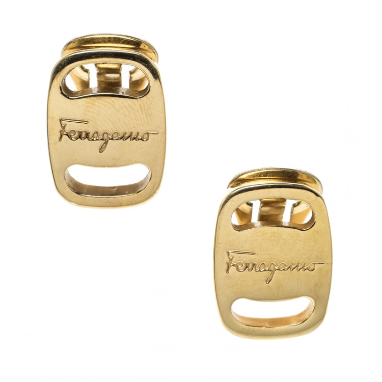 Pre Owned Salvatore Ferragamo Vara Gold Tone Clip-On Stud Earrings