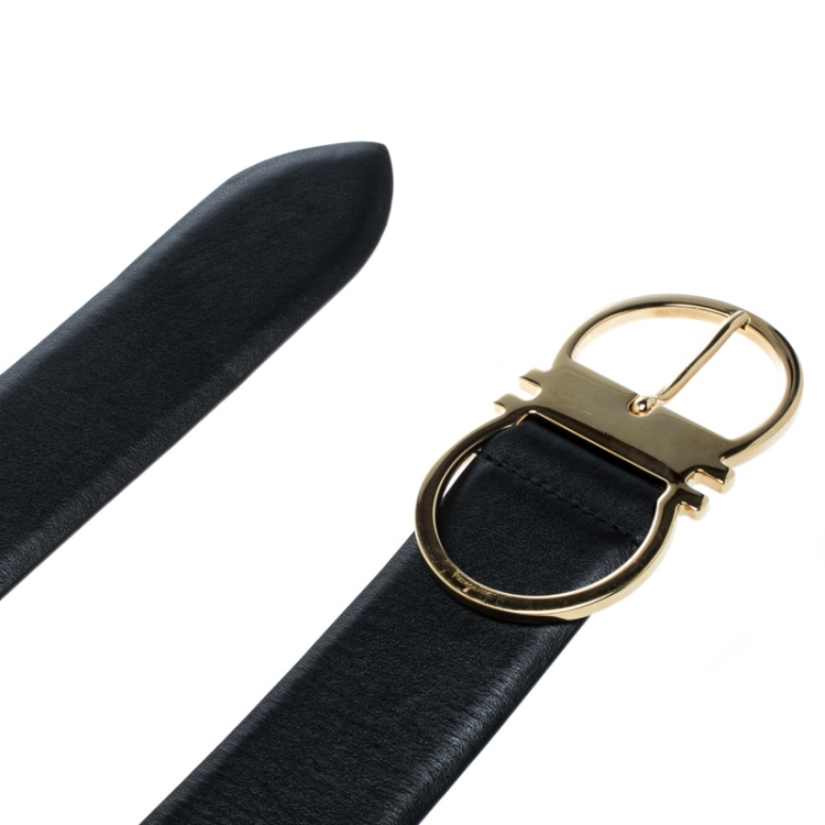 Pre Owned Salvatore Ferragamo Black Leather Ceylon Belt Size 85cm